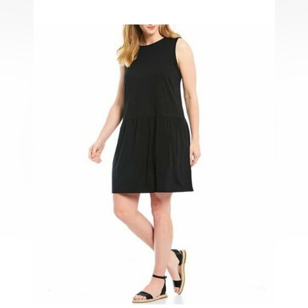 Eileen Fisher Drop Waist Fine Tencel Stretch Jersey Dress Black size 1X